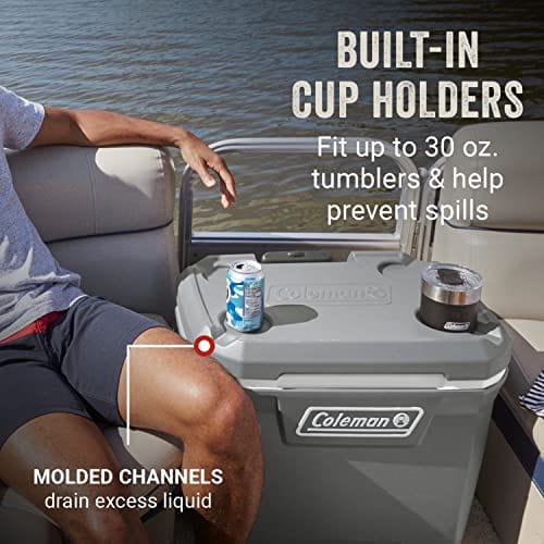 Coleman 316 Series 65 Qt Wheeled Hard Cooler - Heavy-Duty Ice Chest for Camping, Beach, Tailgating & Outdoor Adventures | Rock Grey