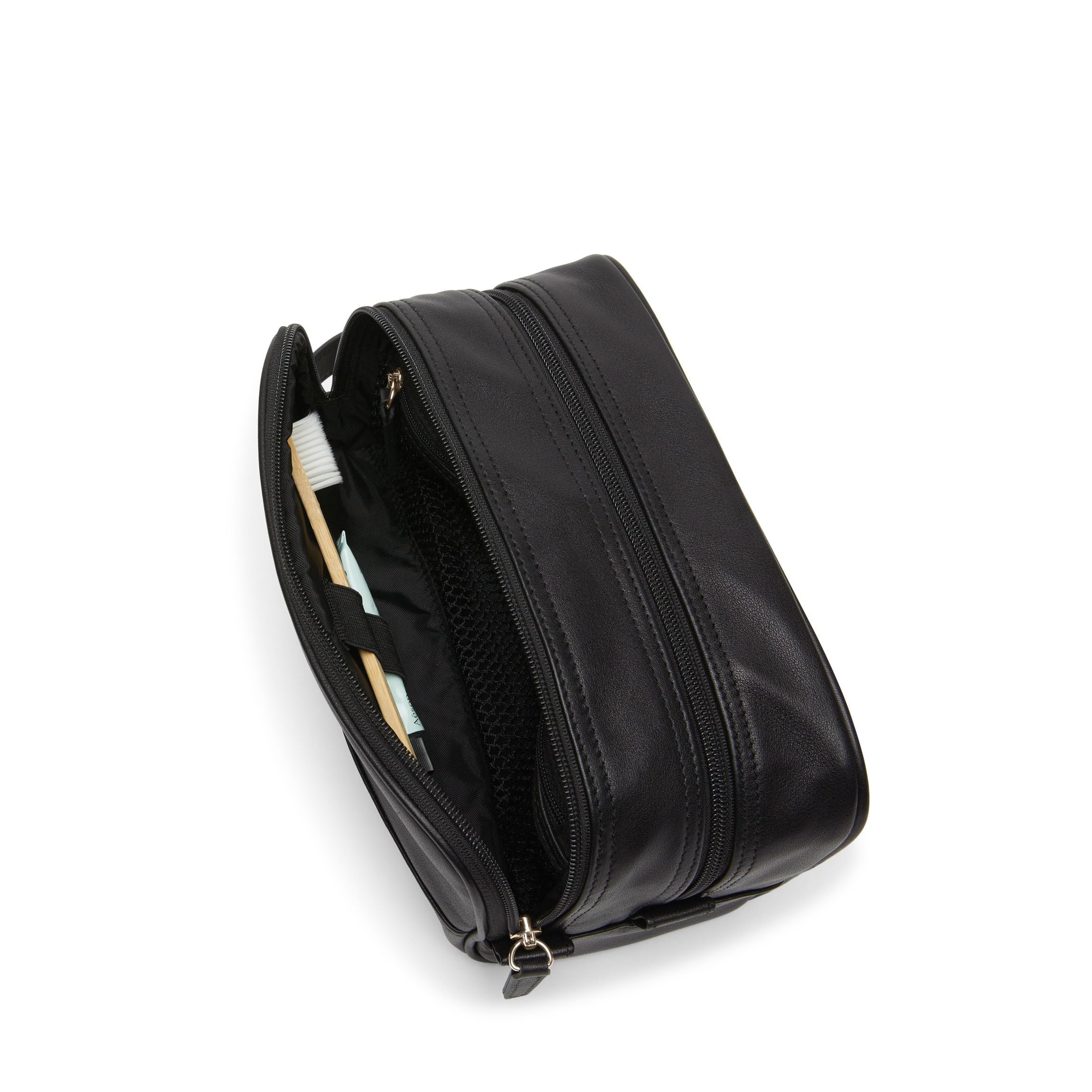 Leatherology Small Double Zip Toiletry Bag - Premium Leather Travel Cosmetic Case for Men & Women | Perfect for Airplane Carry-on, Gym Essentials & Weekend Getaways