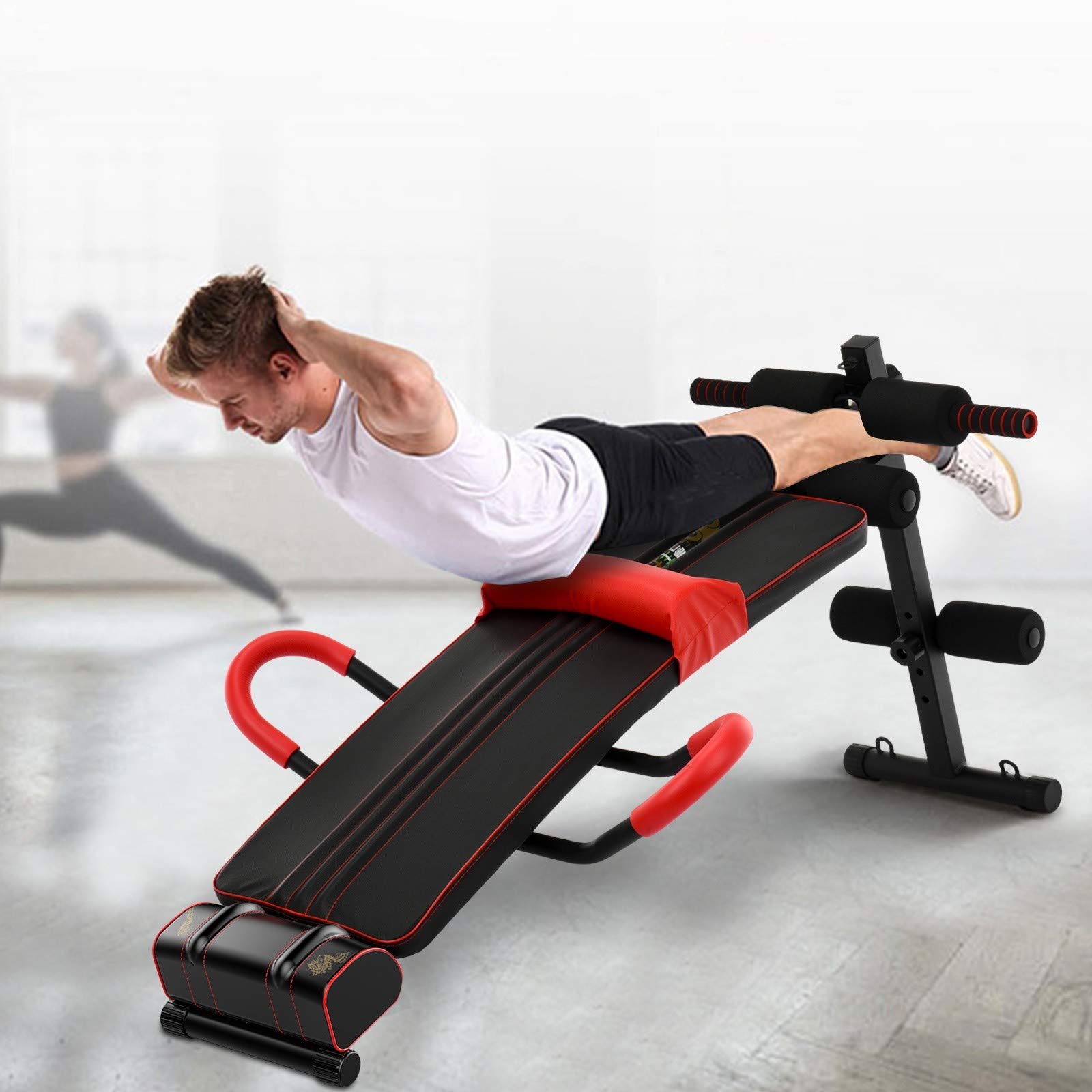 Adjustable Weight Bench for Home Gym - Incline Decline Exercise Bench with Resistance Bands for Full Body Workout, Ab Crunches & Sit-Ups (Black, 1042) - Perfect for Strength Training & Home Fitness Routines