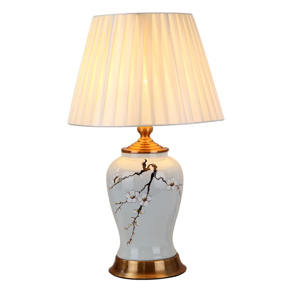 Handmade Cyan Glazed Ceramic Table Lamp - Jingdezhen Porcelain Bedside Lamp for Bedroom, Mid Century Modern Home Office & Nightstand Decor with Fabric Lampshade | Perfect for Reading Nook, Living Room Accent & Cozy Bedside Lighting