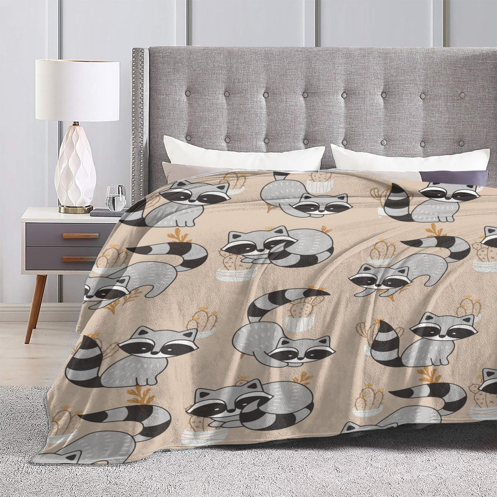 Cute Cartoon Raccoons Flannel Throw Blanket - Soft & Warm Lightweight Blanket for Kids, Teens & Adults - Perfect for Sofa, Bed, Office & Travel - Ideal Gift for Raccoon Lovers (50