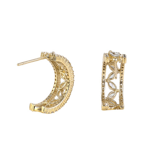 14K Solid Gold Marquise CZ Half Hoop Earrings - 10x5mm Elegant Cubic Zirconia Stud Earrings for Women, Perfect for Weddings, Parties & Everyday Wear