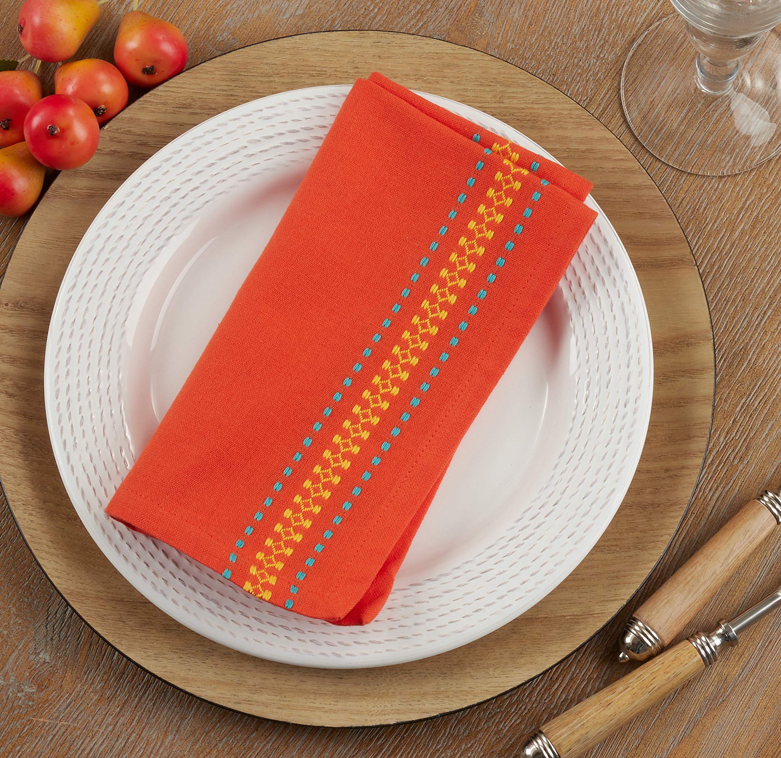Premium Dobby Border Table Napkins Set of 4 - Elegant Linen Dinner Napkins for Formal Dining, Parties & Special Occasions - Washable & Reusable Cloth Napkins for Wedding, Restaurant & Home Decor