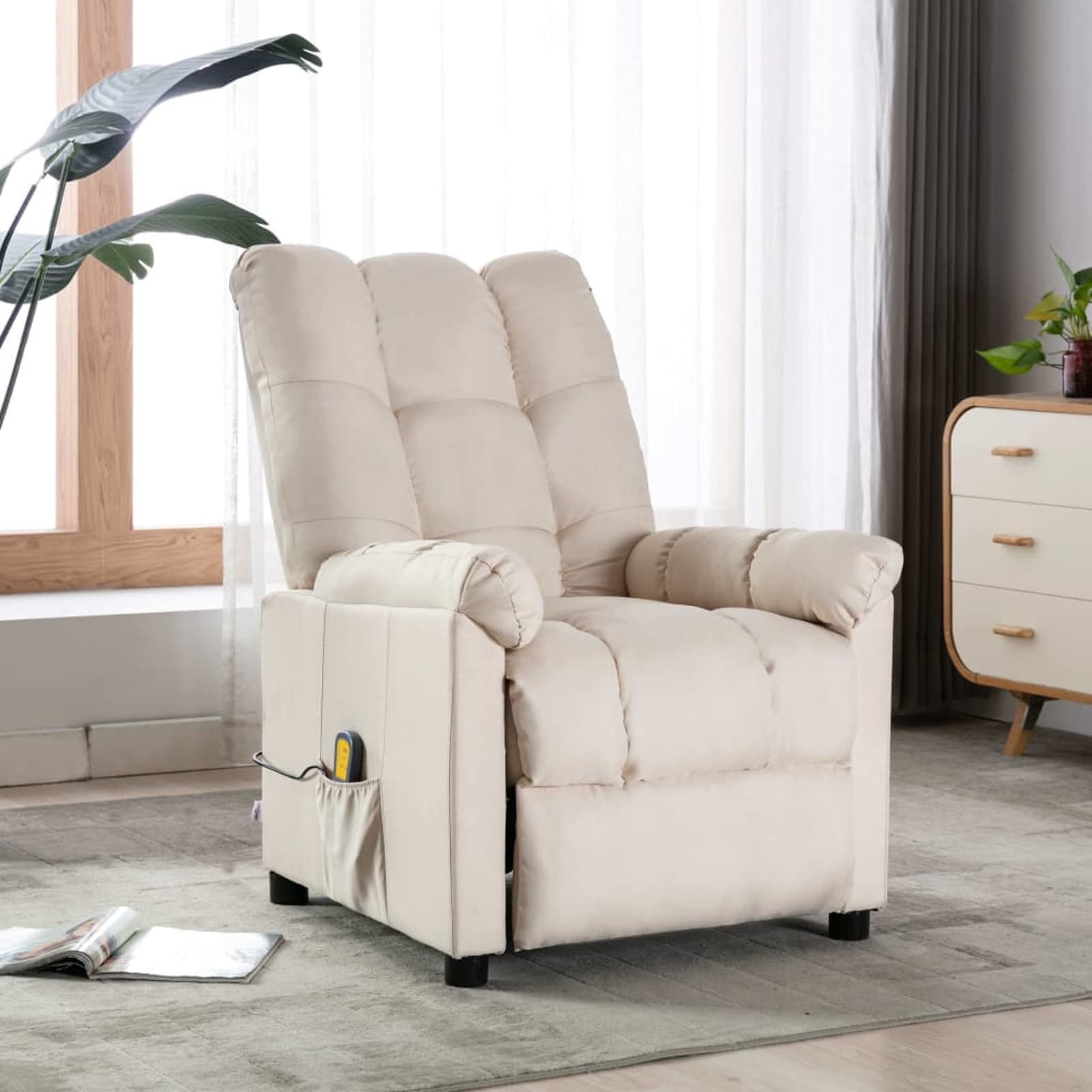 Festnight Power Recliner Chair with Massage & Soft Cushion - Cream Fabric Ergonomic TV Lounge Chair for Office Workers - Perfect for Home Theater, Living Room & Office Relaxation