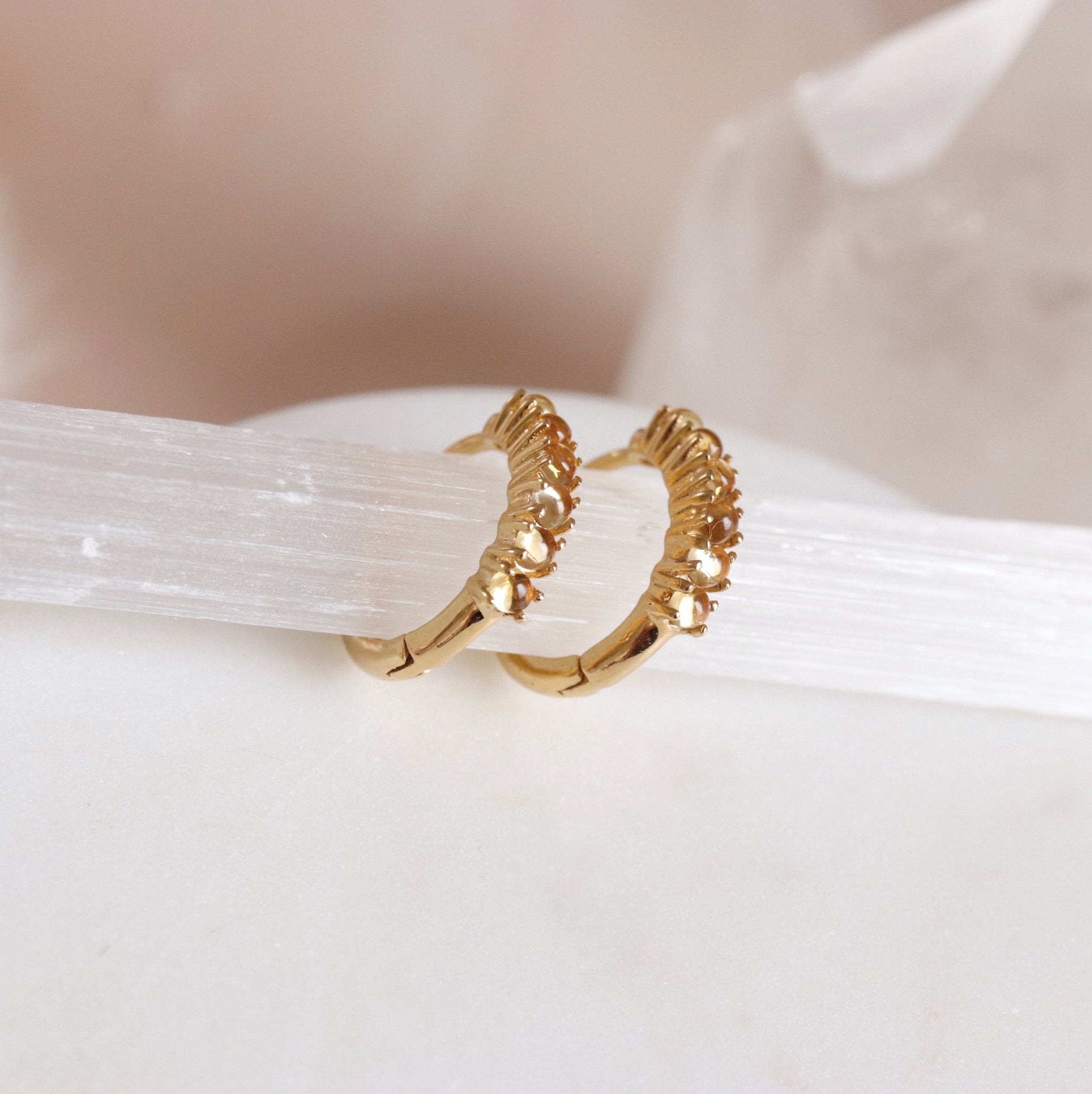 GLEE HUGGIE HOOPS Earrings - 14K Gold Plated Citrine Stud Earrings for Women | Perfect for Everyday Wear, Parties & Gifts