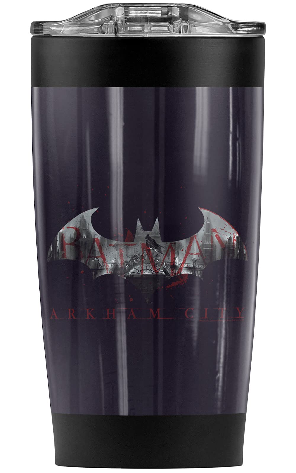 Batman: Arkham City Themed 20oz Stainless Steel Vacuum Insulated Tumbler - Double Wall Insulation & Leakproof Sliding Lid - Keeps Hot/Cold for Hours - Perfect for Coffee, Tea, Iced Drinks - Ideal for Office, Commuting, Gym & Outdoor Activities