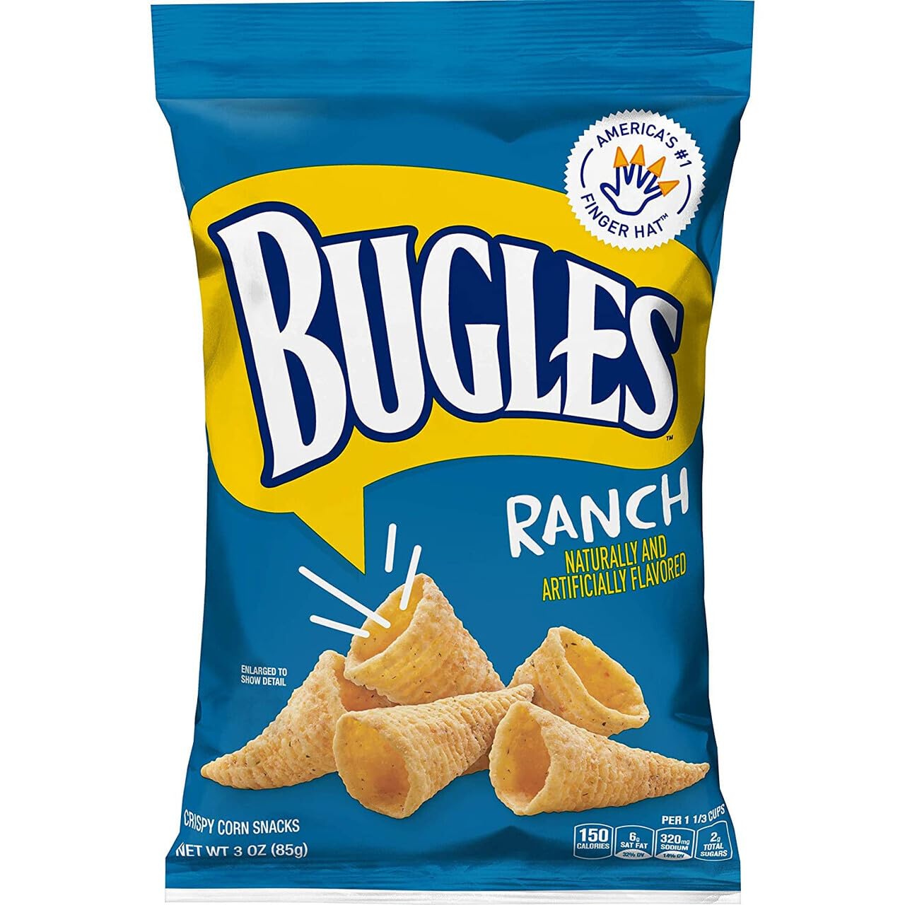 Bugles Ranch Naturally Flavored Corn Snacks - 3 oz / 85g (6-Pack Box) | Crunchy Gluten-Free Snack for Parties, Road Trips & Movie Nights