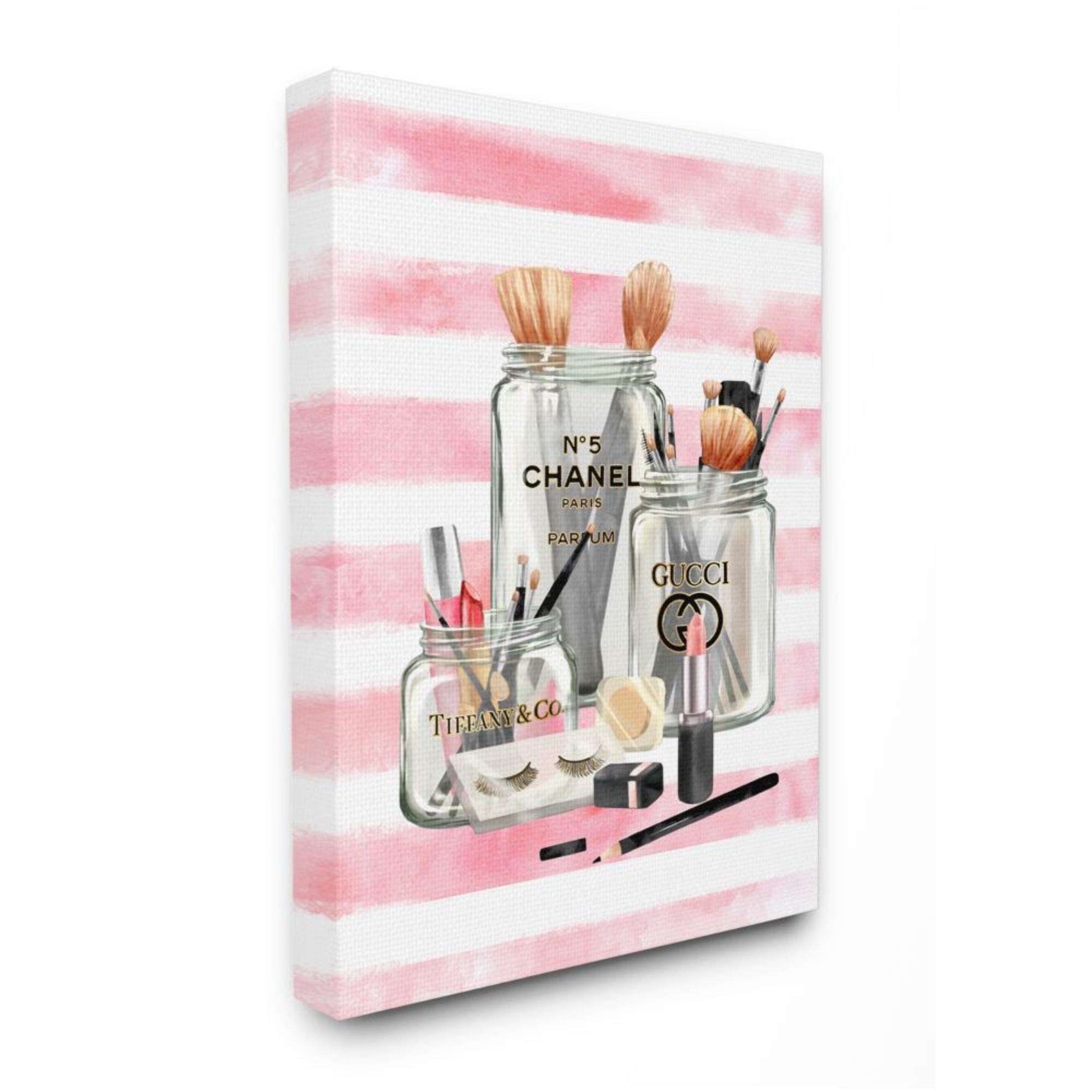 Stupell Industries Fashion Jars & Cosmetic Accessories Pink Stripes Canvas Wall Art by Ziwei Li - 24