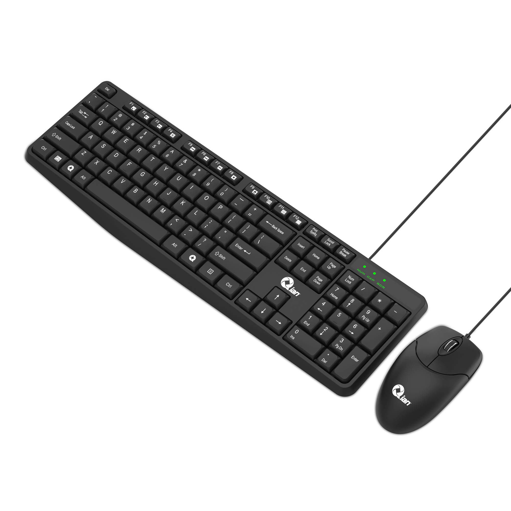 Qian Wired Keyboard and Mouse Combo - Ergonomic USB Computer Keyboard and Mouse Set for PC, Laptop, Office, Gaming (SKU: QKX-20603EN) - Perfect for Home Office, Work from Home, and Online Gaming