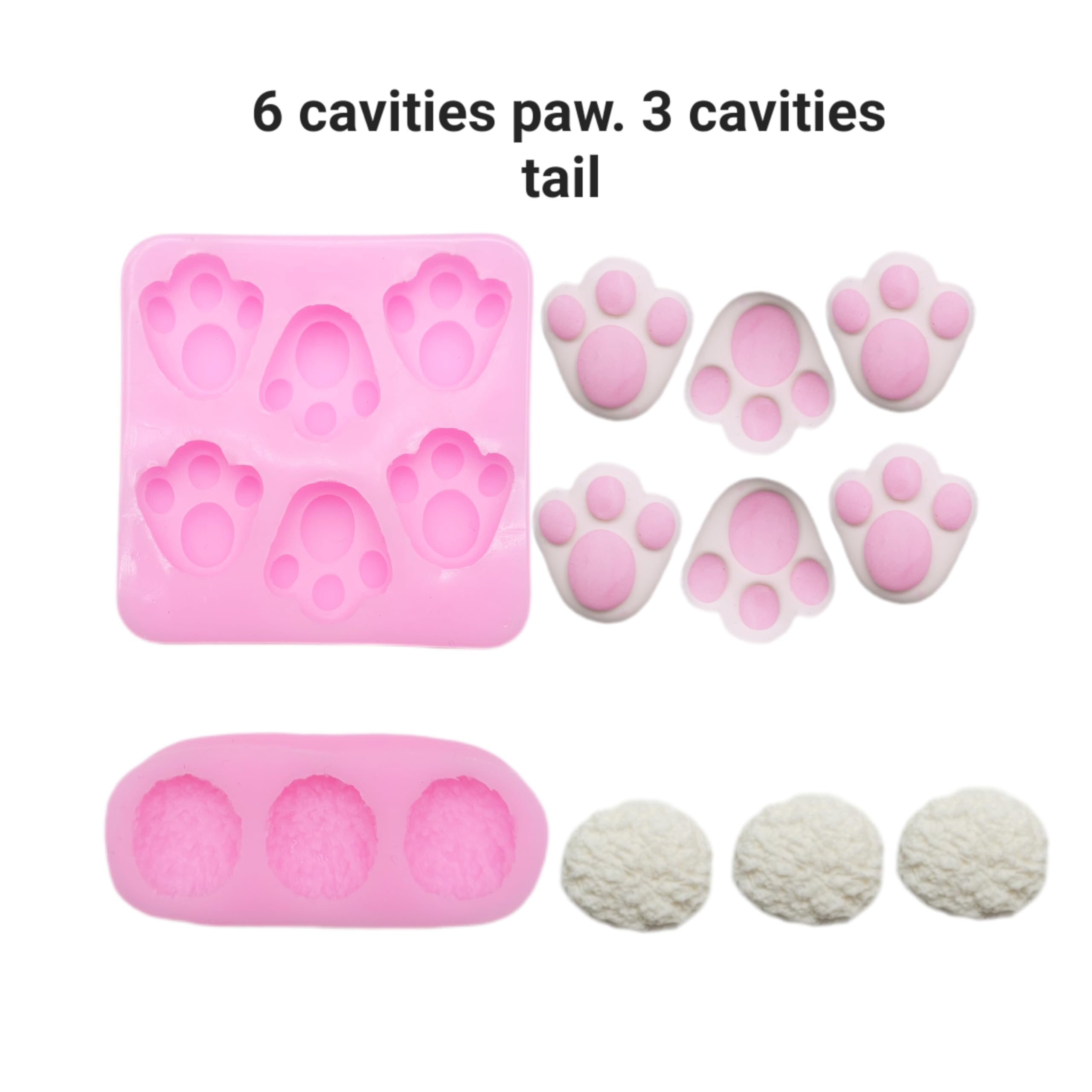 Bunny Paw and Tail Silicone Molds Set - 6 Cavity Paw & 3 Cavity Tail Molds for Cake Balls, Cookies, Cupcake Toppers - Perfect for Easter, Baby Showers, and Spring Baking Decorations