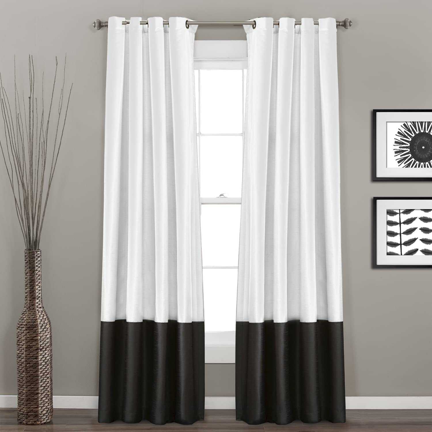 Lush Decor Gray Prima Window Curtains Set - 54x84 Inch for Living & Bedroom - Black/White for Home Decor