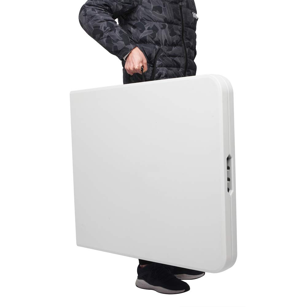 6ft Folding Utility Table - Portable Fold-in-Half Plastic Picnic Party Dining Camp Table for Indoor & Outdoor Use - White (Perfect for Camping, BBQs, Parties & Home Events)