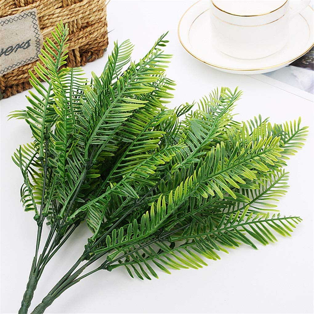 2 Pack Artificial Green Fern Plants - 5 Branches PVC Fake Plants for Wedding, Party, Home, Office & Hotel Decor - White (Perfect for Centerpieces, Shelves & Tabletop Displays)