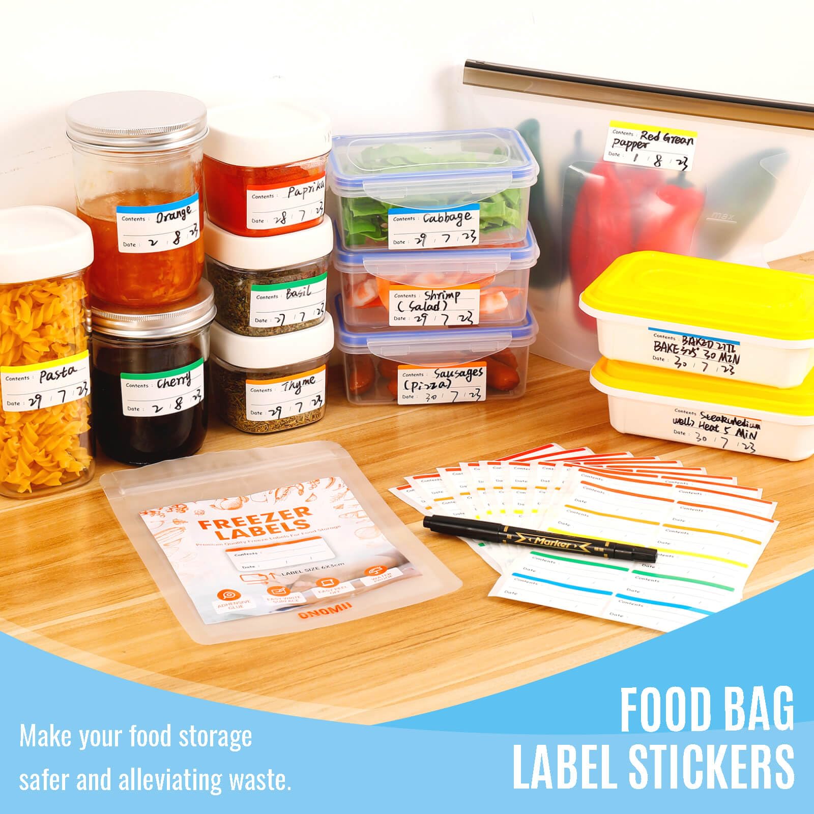 Colorful Freezer Food Labels - Removable Fridge Stickers for Food Containers & Meal Prep - 100pc Kitchen Organization Set for Meal Planning, Storage & Pantry Organization