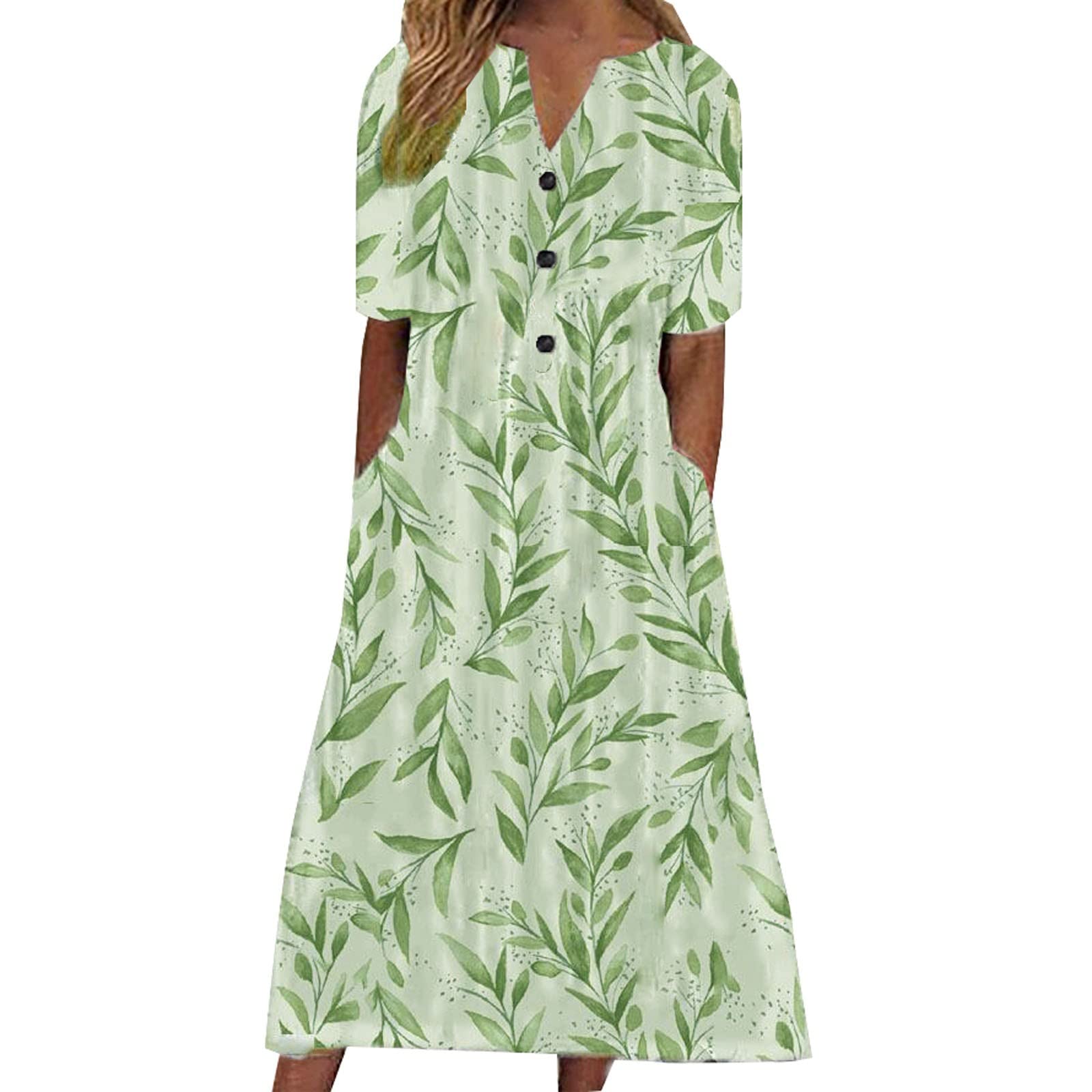 Women's Casual Summer Stripe Button-Down V-Neck Sleeveless Dress with Pockets - Floral Beach Party Midi Dress for Vacation, Holiday & Outdoor Events