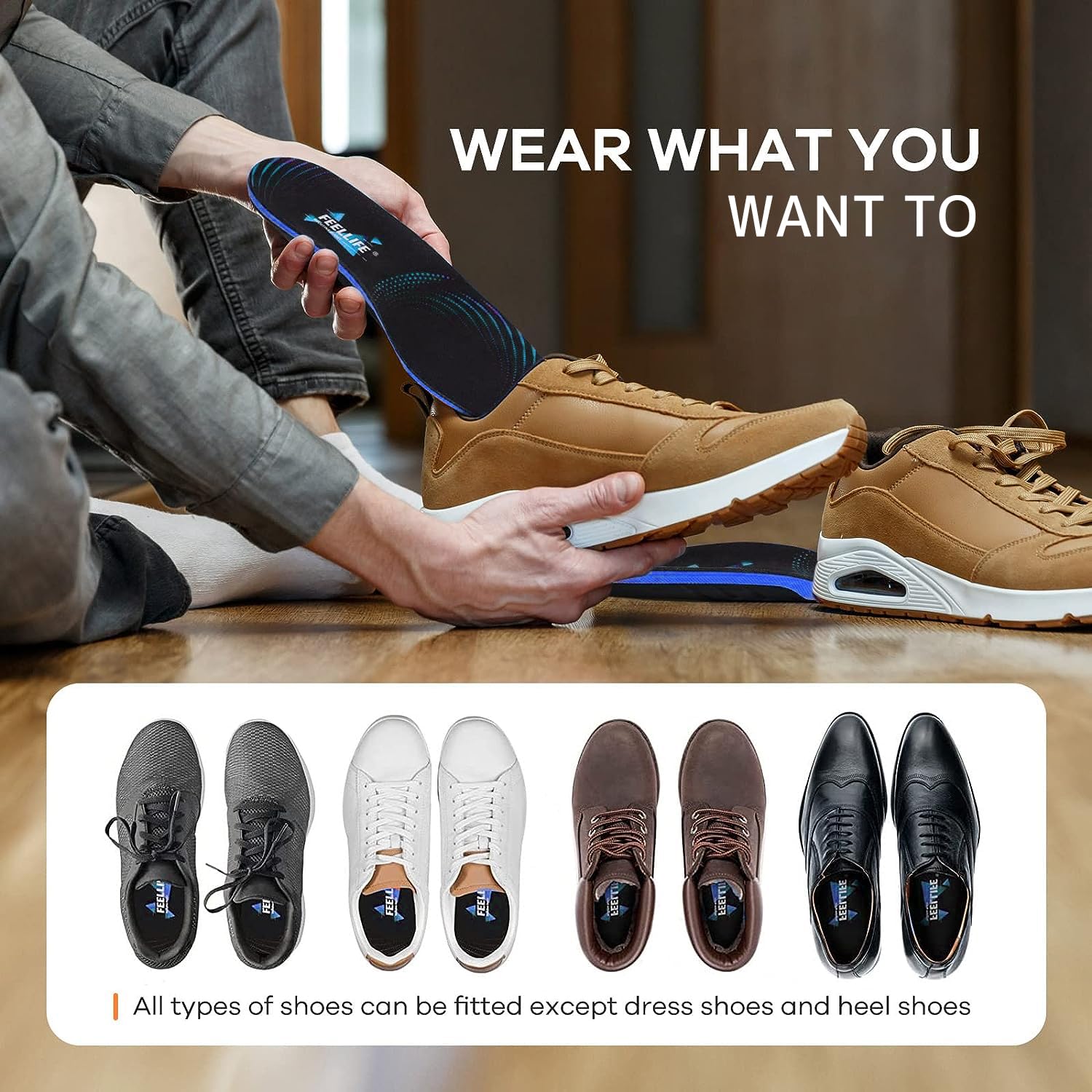 Plantar Fasciitis Relief Shoe Insoles - Arch Support Orthotic Inserts for Running & Athletic Shoes - Gel Cushion for Foot Pain Relief - Trim to Fit (Men 8-12/Women 9-13) - Perfect for Workouts, Walking & Daily Comfort