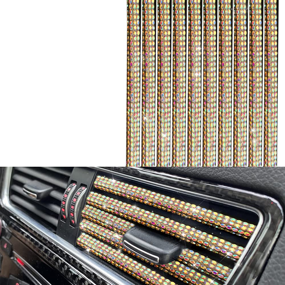 10PCS Bling Car AC Vent Outlet Trim Decoration Strips - Shiny U-Shape Universal Fit for All Straight Air Vents | Car Interior Accessories Upgrade for Sedan, SUV & Truck