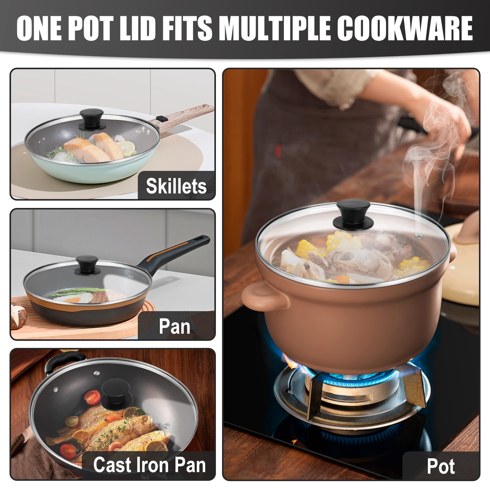 8 Inch Tempered Glass Pan Lid - Heat Resistant Replacement Cover for Cast Iron Skillets, Frying Pans & Woks - Clear Cooking View - Perfect for Sauteing, Simmering & Kitchen Safety