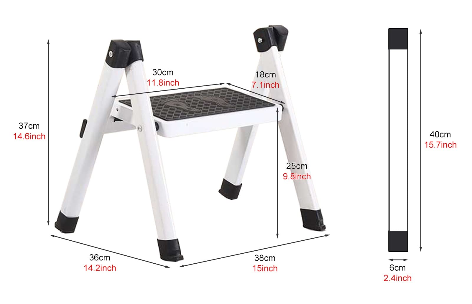 Portable Metal Mini Folding Step Stool - Lightweight Compact Ladder for Kitchen, Bedroom, Office, Library & Balcony - Perfect for Reaching High Shelves, Changing Light Bulbs & Home Organization (White)