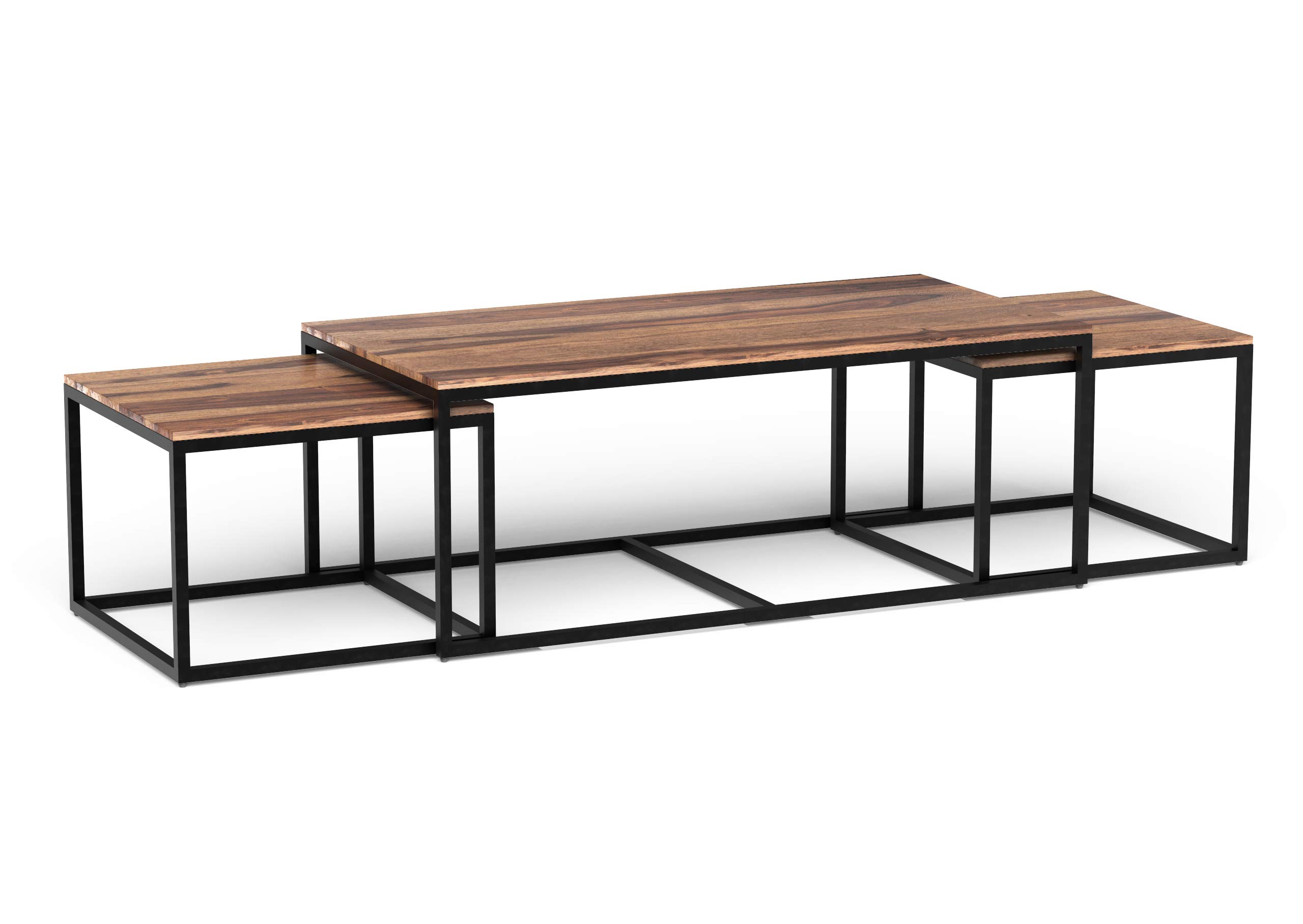 Natural Wood Nesting Coffee & End Tables Set of 3 - Rustic Home Decor for Living Room, Bedroom or Office - Space Saving Side Tables with Modern Farmhouse Style