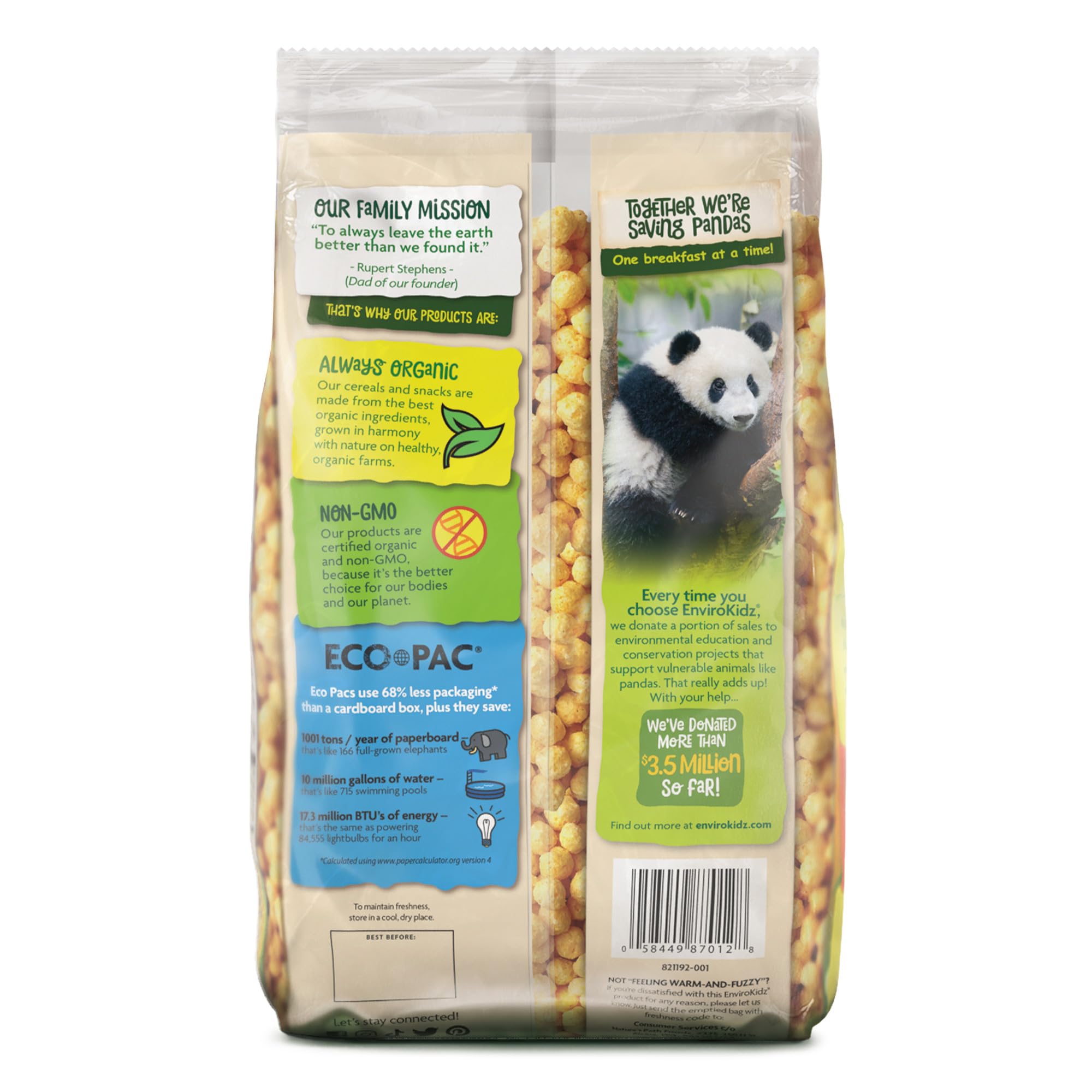 Organic Peanut Butter Cereal - Panda Puffs by Nature's Path | Gluten Free, Non-GMO, 1.54 Lbs (Pack of 3) | Eco-Friendly Packaging | Healthy Breakfast & Snack for Kids