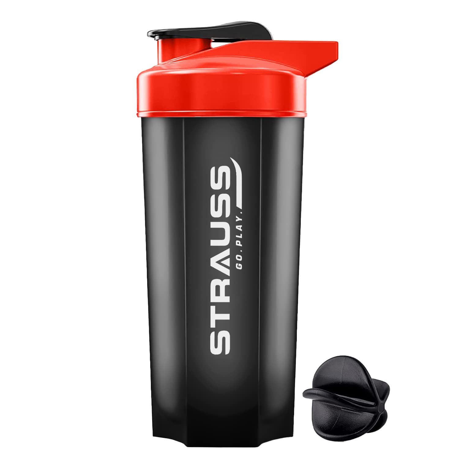 Strauss Rechargeable Shaker Bottle - BPA-Free Protein Mixer with Blender Ball | Leakproof Sports Water Bottle for Gym, Workout & Fitness | Perfect for Protein Shakes, Pre-Workout & Post-Workout Drinks | Great for Bodybuilding, Running, Yoga & Outdoor Activities (Black/Red)