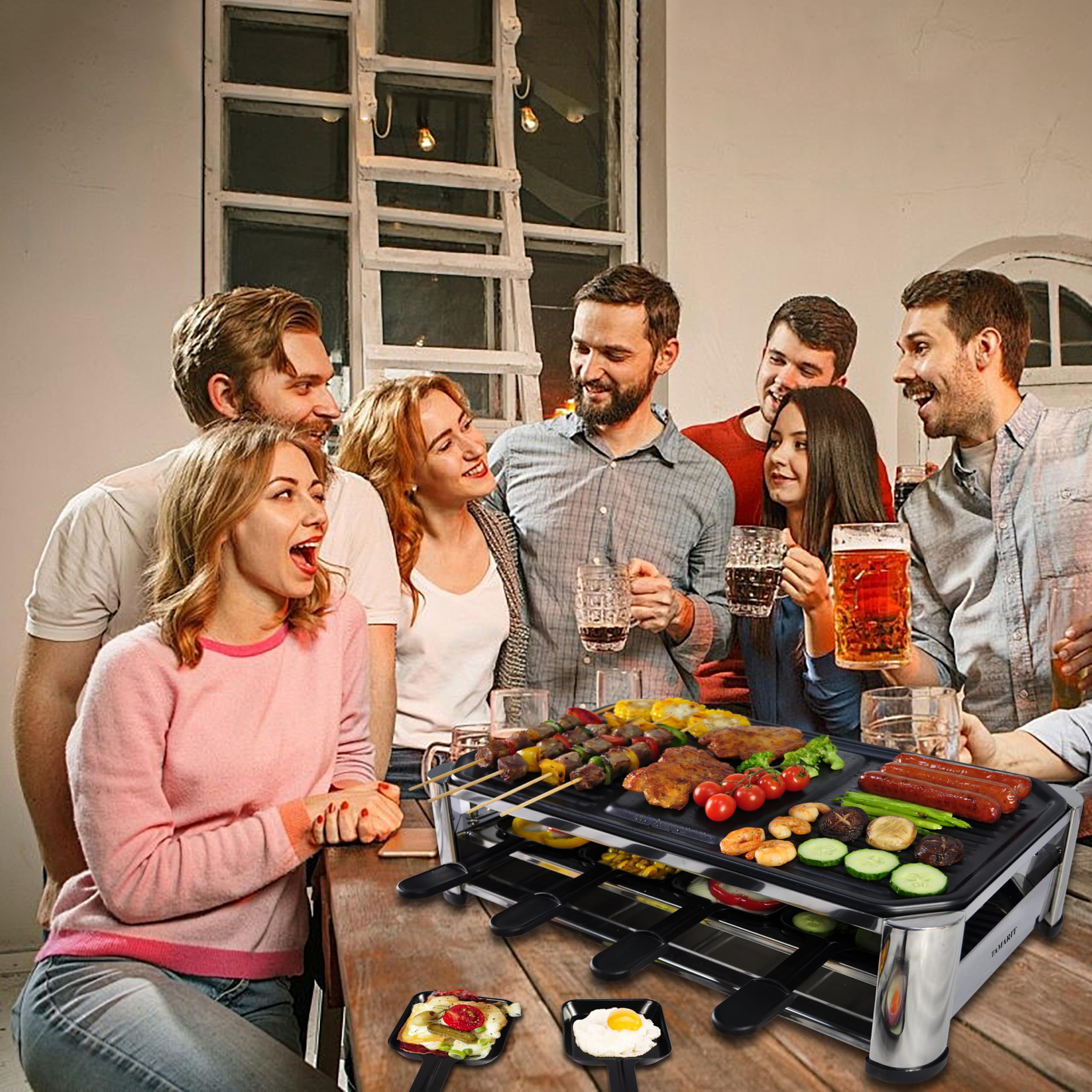Portable Electric Raclette Cheese Grill - 1400W Nonstick Stainless Steel Korean BBQ Grill with Extra Large Plate for Indoor Home Parties, Dinner Gatherings & Family Reunions