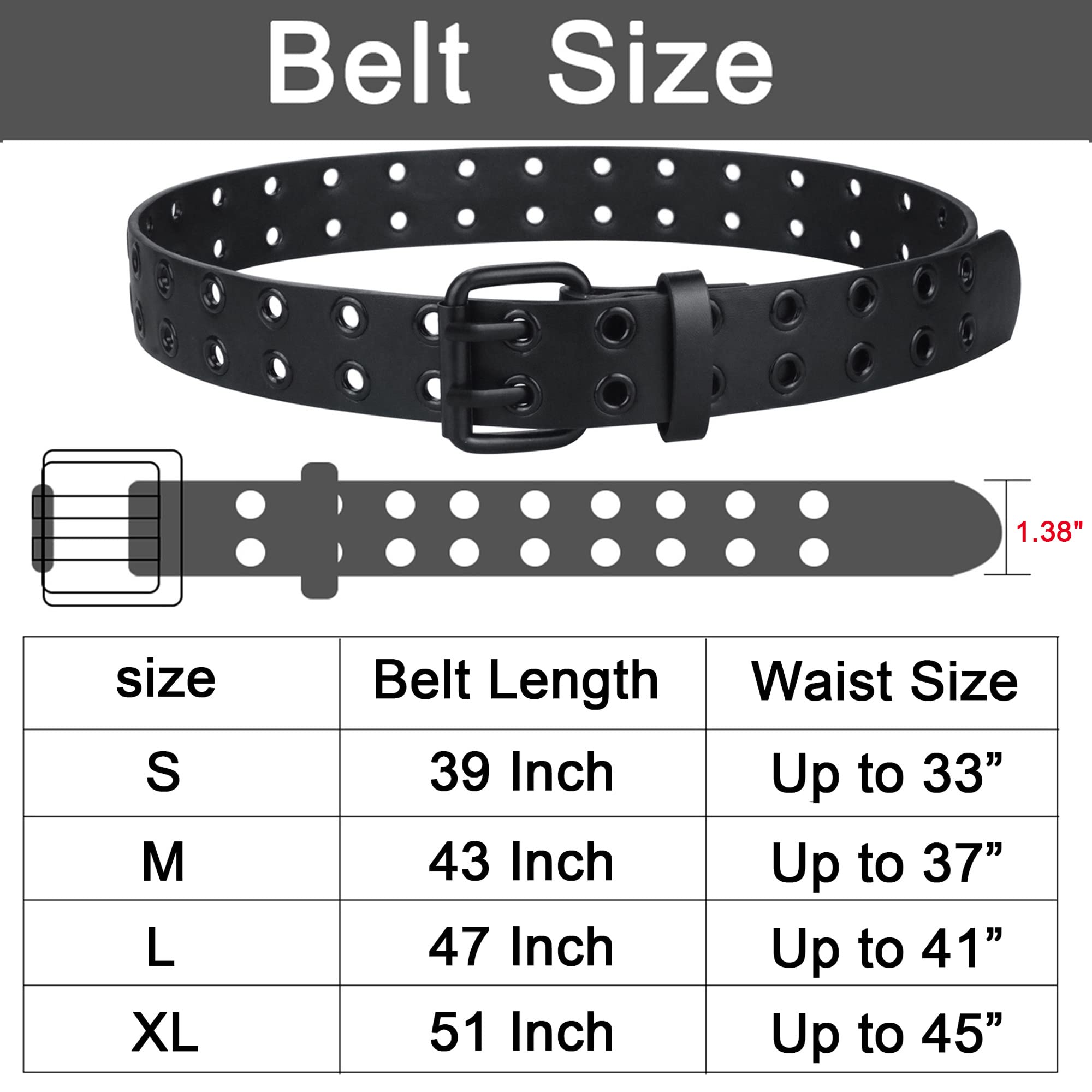 Stylish Grommet Leather Belts for Women & Men - Adjustable Black Belt with Double Hole Design | Perfect for Casual Wear, Office Outfits & Jeans