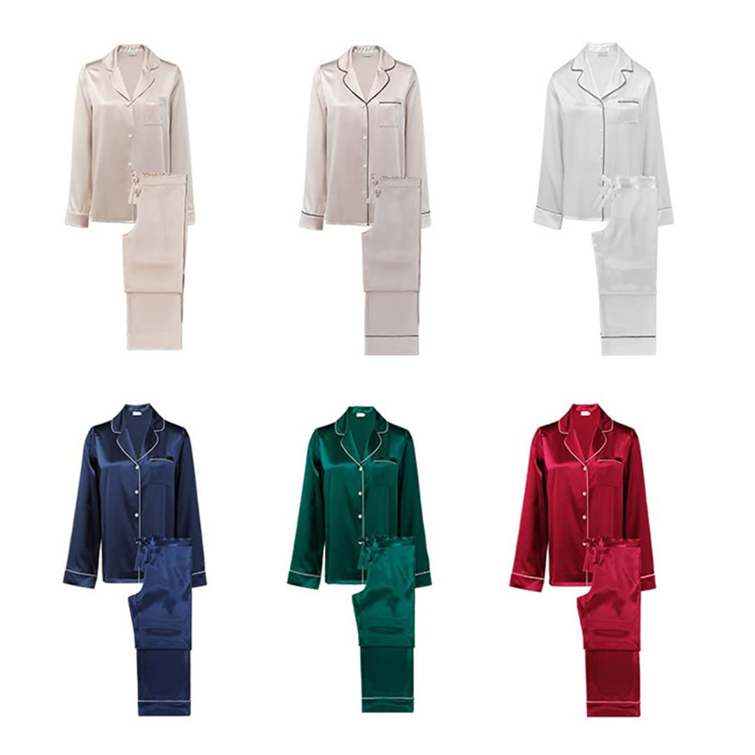Luxury Women's 100% Silk Satin Pajama Set - Long Sleeve Button Down Sleepwear for Comfortable Nights & Relaxing Evenings at Home