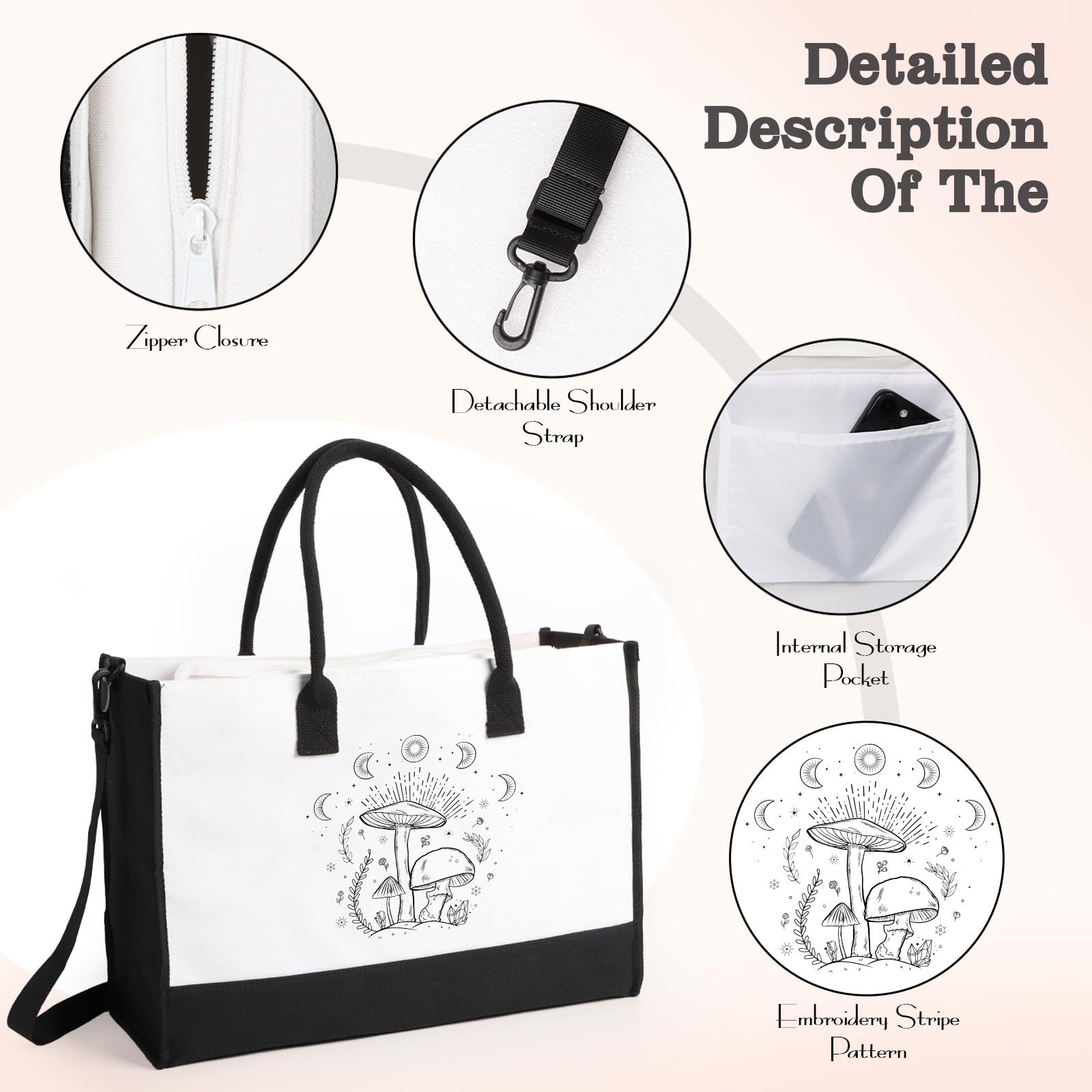 Hihealer Canvas Beach Tote Bag for Women - Stylish Travel Handbag, Perfect Witchy Gift for Mom & Friends | Great for Beach Trips, Shopping & Birthday Presents