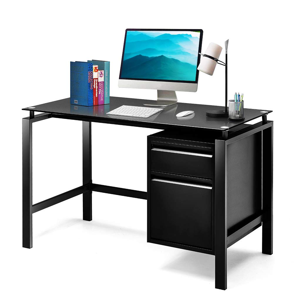 Black Computer Desk with Drawers - 46