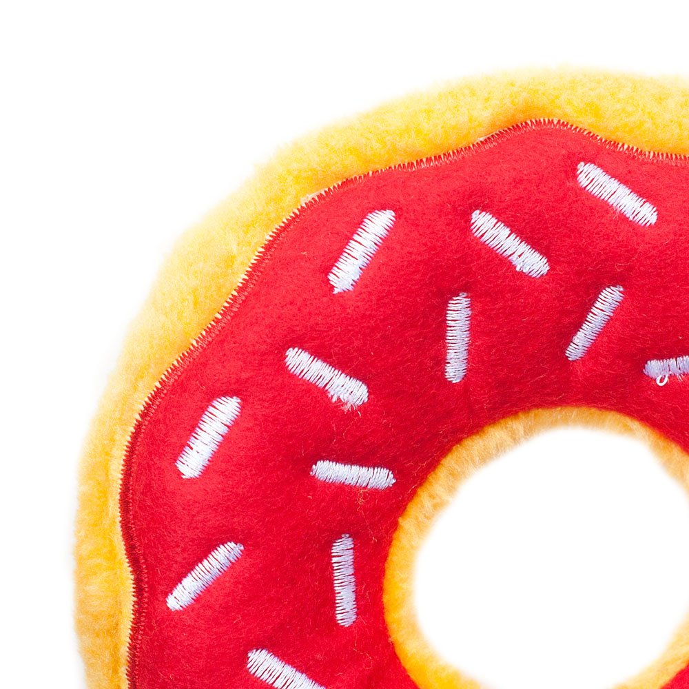 ZippyPaws Original Donutz No Stuffing Squeaky Plush Dog Toy - Cherry Flavor Chew Toy for Small Medium Large Dogs - Perfect for Playtime Training and Teething Puppies