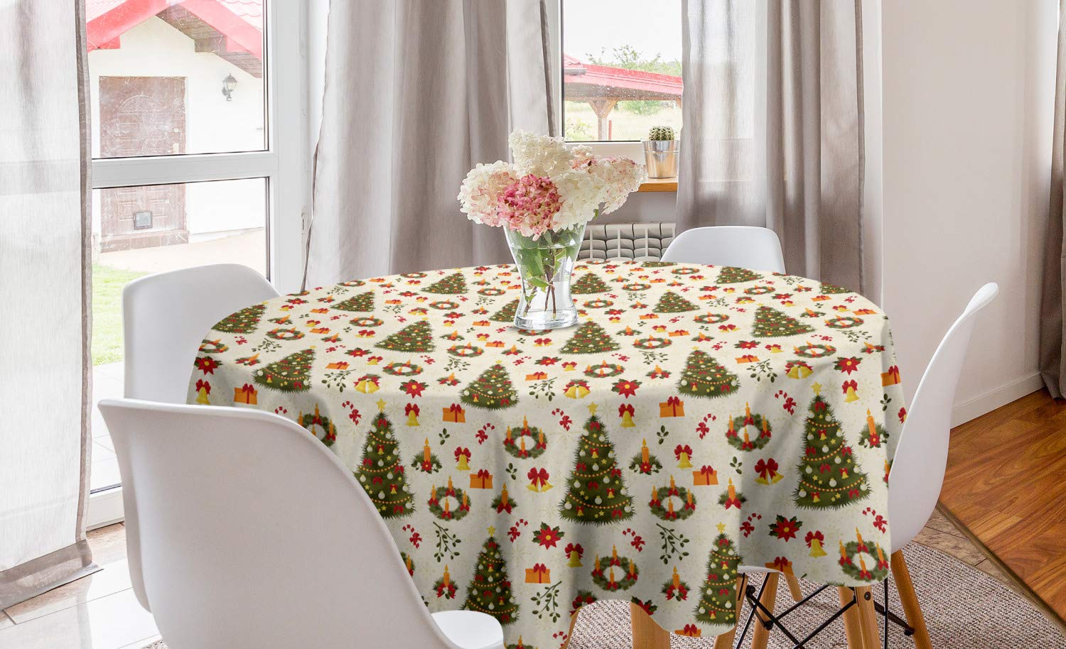 Ambesonne Christmas Round Tablecloth 60