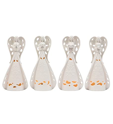 Napco 9.5 Inch Ceramic Angel Light Set - Set of 4 White Christmas Decorations for Home, Tabletop, Holiday Party & Gift Giving