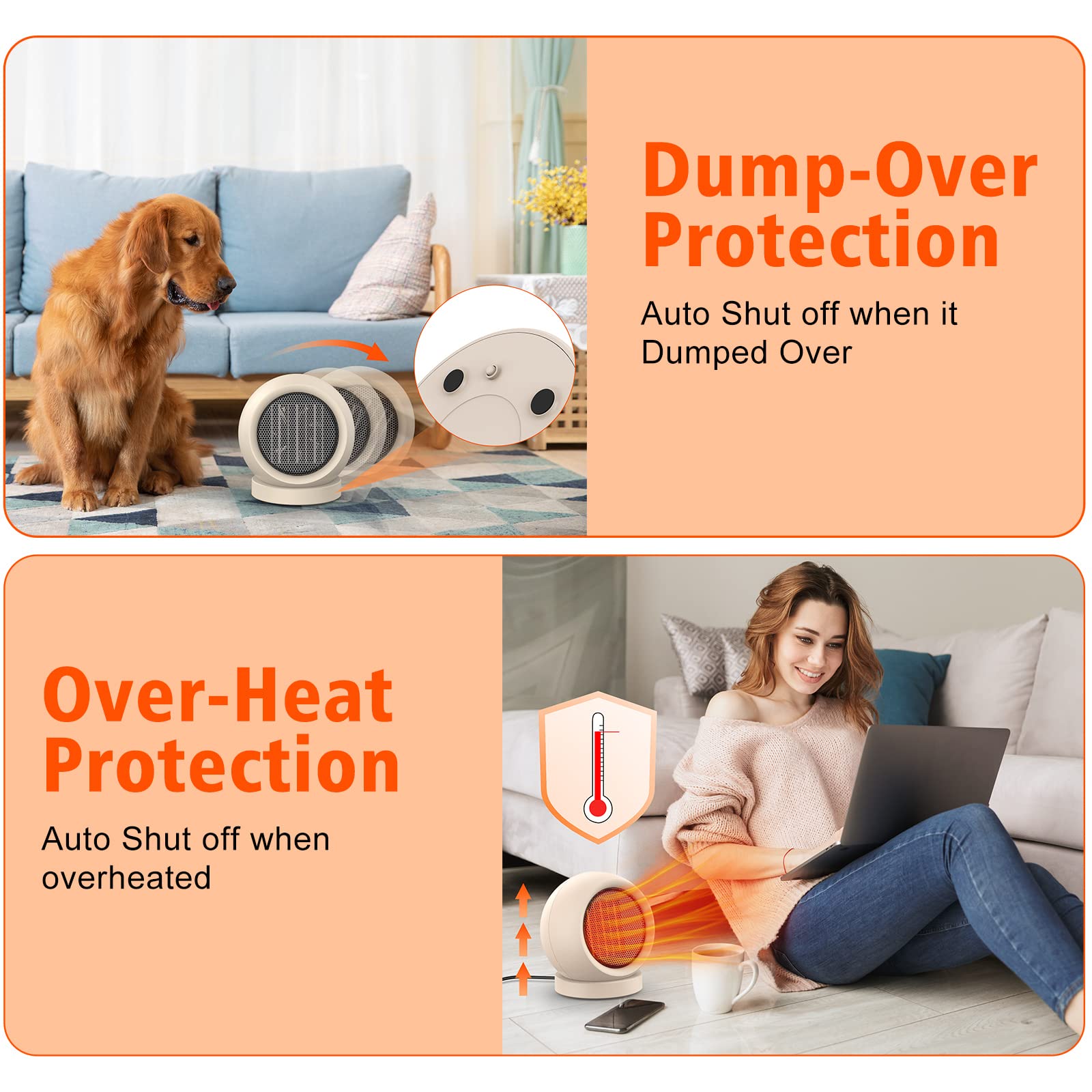 PTC Ceramic Space Heater - Portable Electric Heater with High Output Fan for Home, Bedroom & Office | Fast Heating Desktop Heater for Indoor Use (Light Brown) | Perfect for Winter Warmth & Small Room Heating