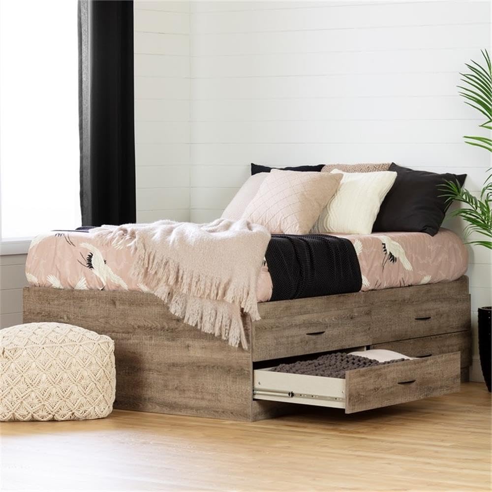 South Shore Step One Captain Bed with 4 Drawers - Full Size Weathered Oak Finish - Space Saving Storage Bed for Small Bedrooms & Guest Rooms