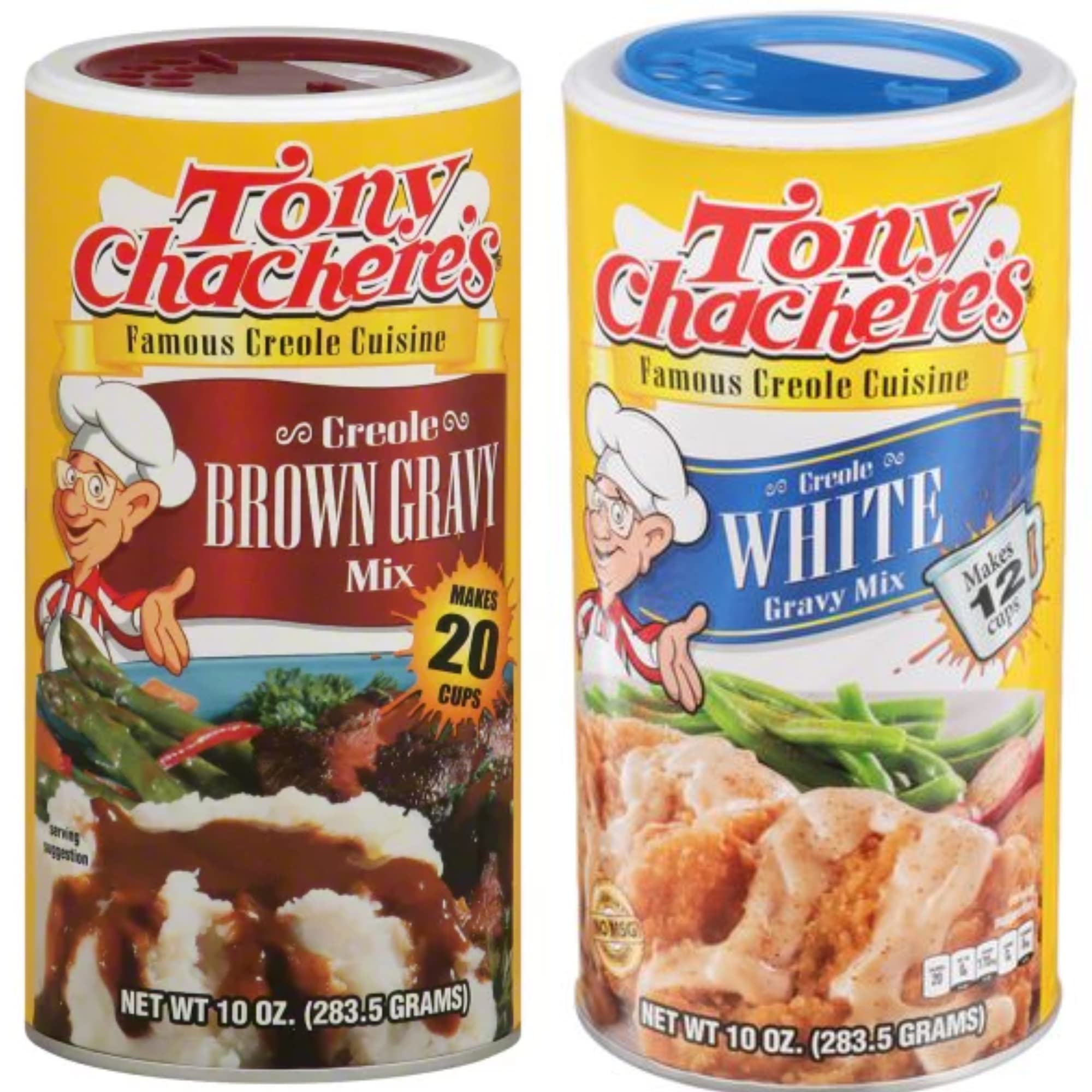 Tony Chachere's Instant White & Brown Gravy Mix - 2 Pack (10 oz Each) | Easy Homestyle Gravy for Biscuits, Mashed Potatoes & Roasts