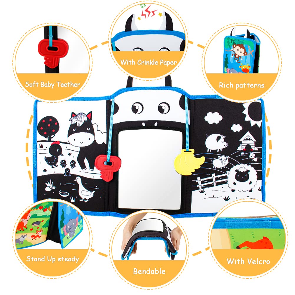 Teytoy Black and White High Contrast Tummy Time Mirror & Sensory Toy for Newborns 0-3 Months - Baby Teether, Crinkle Paper Mat for 4-12 Month Olds - Perfect for Infant Sensory Development and Playtime
