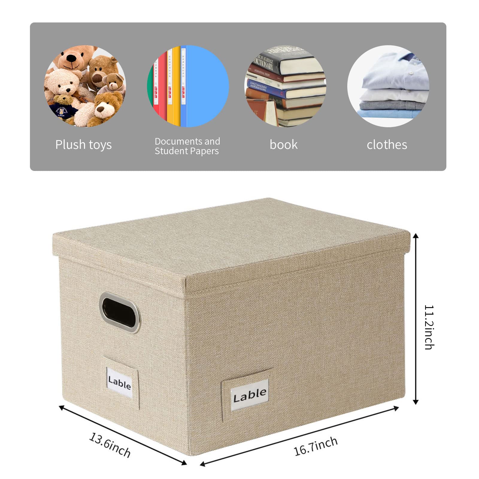 Collapsible File Organizer Storage Box with Lids - Durable Hanging Document Organizer for Office & Home - Easy Slide Design - Beige - Perfect for Desk Organization, Paper Storage & Home Office Filing
