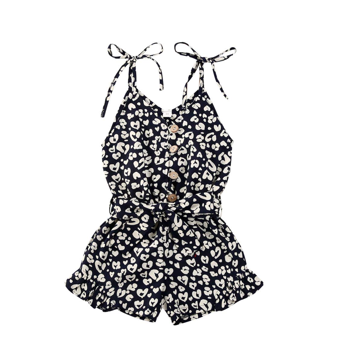 Girls Sleeveless Romper Jumpsuit with Belt - Toddler Shorts Playsuit Outfit for Summer | Casual Wear, Playdates & Outdoor Activities