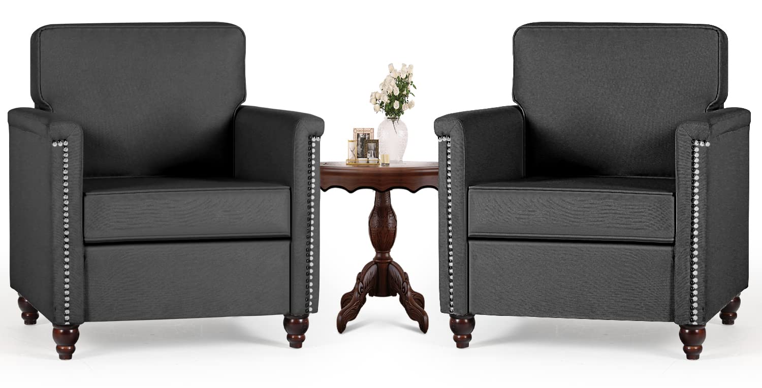 TYBOATLE Traditional Chesterfield Upholstered Accent Arm Chairs Set of 2 - Dark Grey Living Room Furniture for Bedroom, Office, Reading & Lounge | Comfortable Sofa Chairs for Relaxing, Entertaining & Home Decor