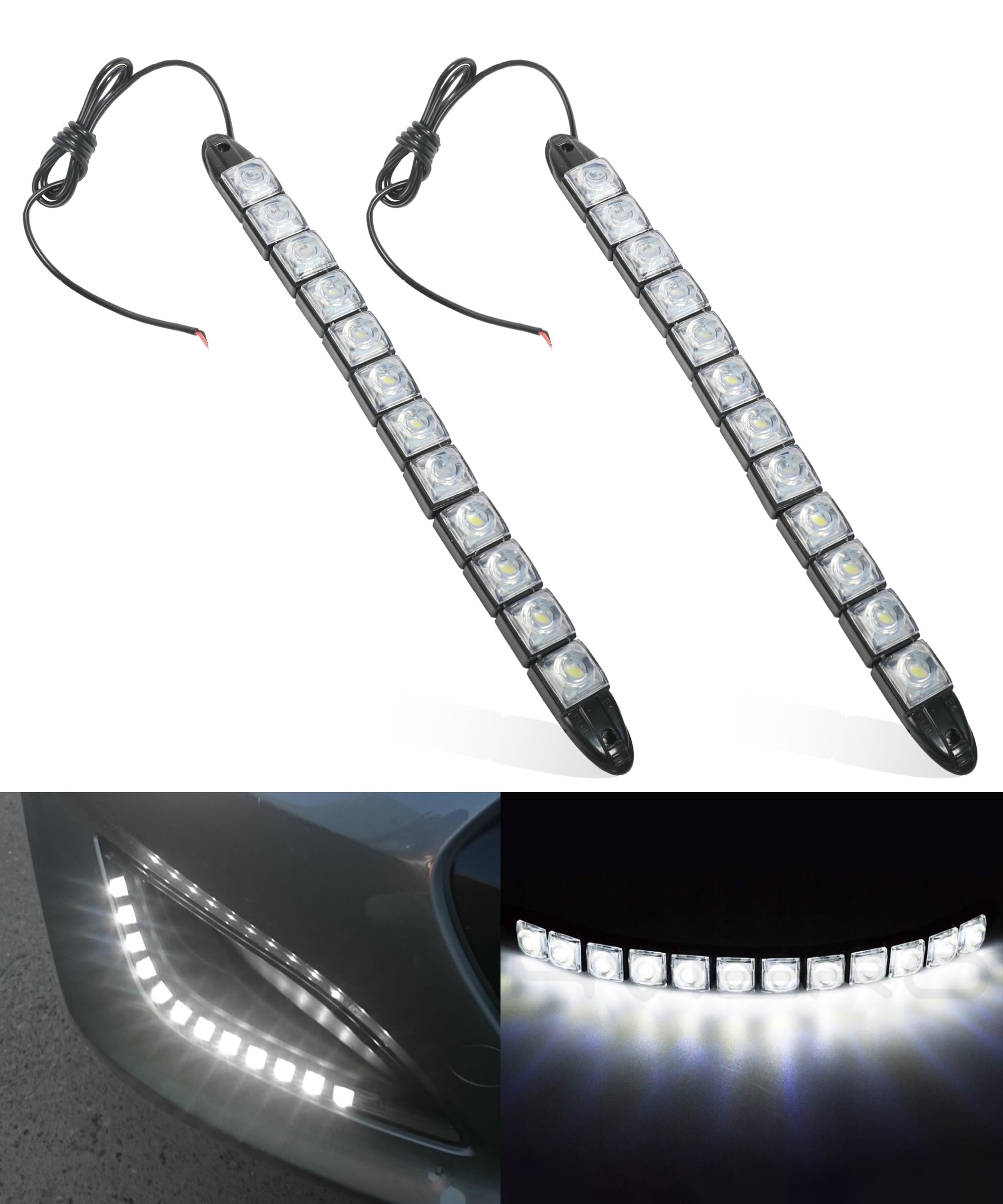 High Power 12 LED Car Fog Lights Kit - Bright White Daytime Running Lights with Black Shell - Durable Flexible Exterior LED Lights for Cars, Trucks, SUVs - Perfect for Night Driving, Off-Roading & Bad Weather Conditions