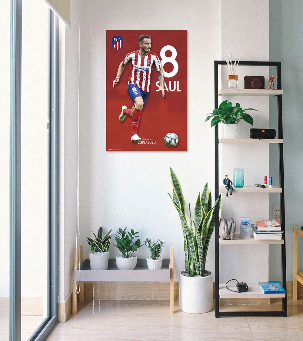 Atletico Madrid Soccer Poster - Saul in Action 24x36 Inches - Premium Football Wall Art for Bedroom, Game Room & Man Cave Decor