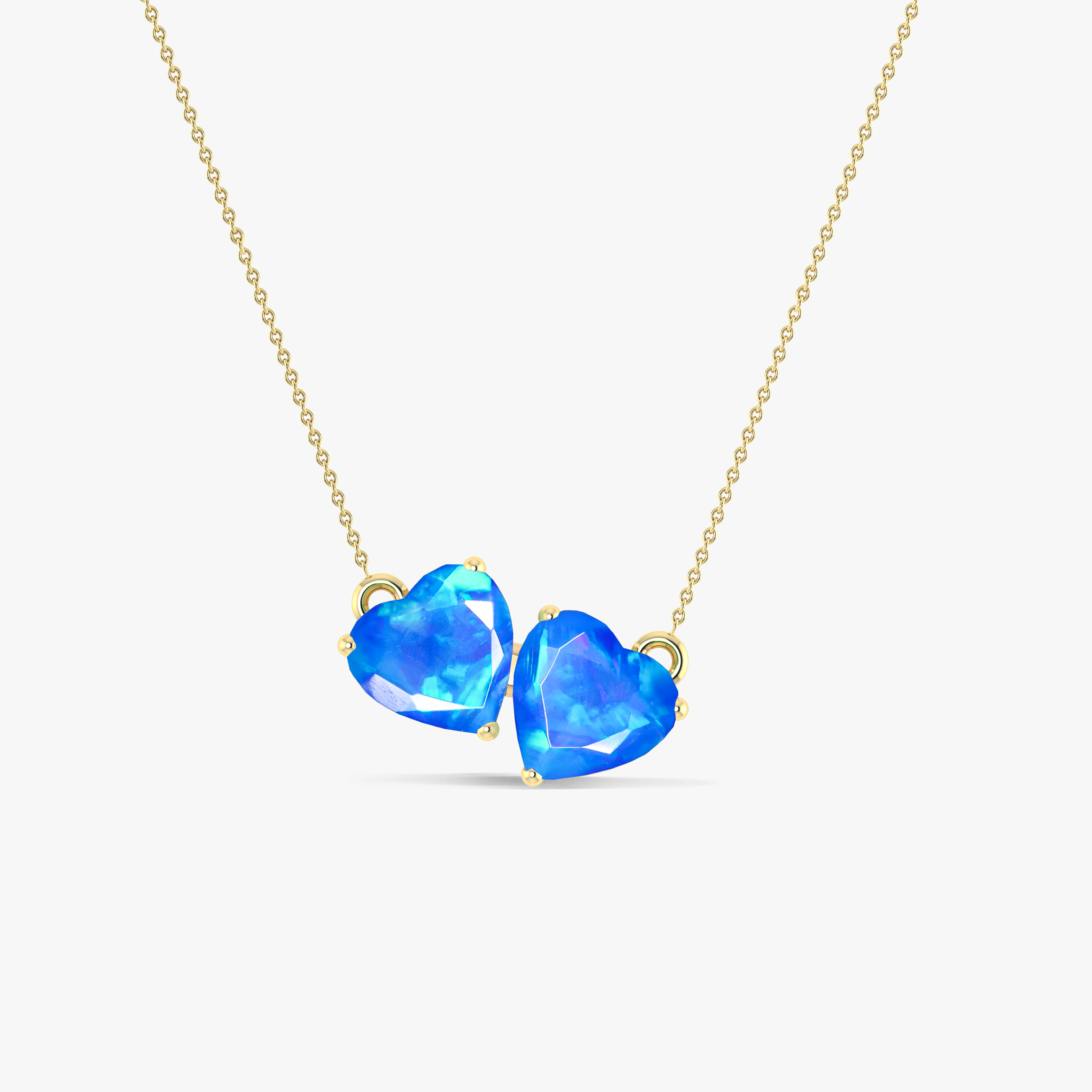 Blue Opal Dual Heart Pendant Necklace - Sterling Silver Jewelry for Women, Gift for Her, Valentine's Day & Anniversary - Perfect for Romantic Occasions & Everyday Wear