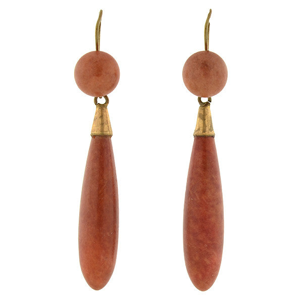 Victorian Style 9kt Gold Carved Jasper Teardrop Earrings - Elegant Dangle Jewelry for Women, Perfect for Weddings, Parties & Special Occasions