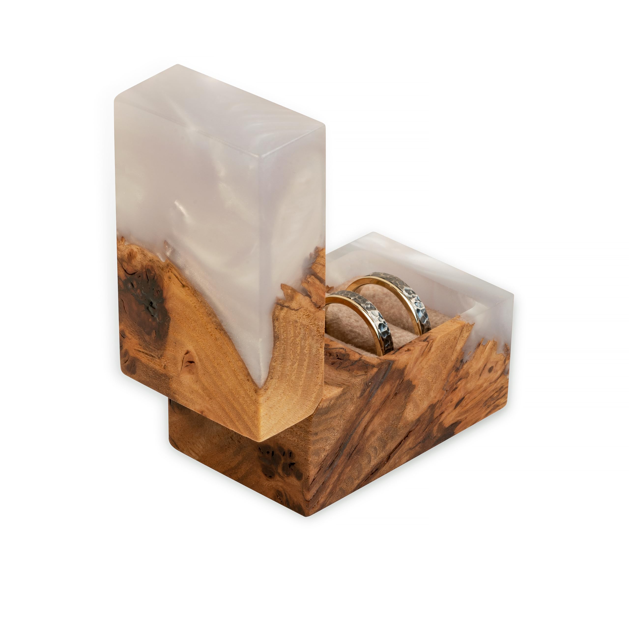 Exquisite Handcrafted Wooden Engagement Ring Bearer Box - Unique Proposal Ring Box for Wedding Day - Double Ring Holder for Women & Men - Perfect Engagement Gift & Ring Display (White, Accord Style) | Ideal for Wedding Proposals, Vow Renewals & Romantic Surprises