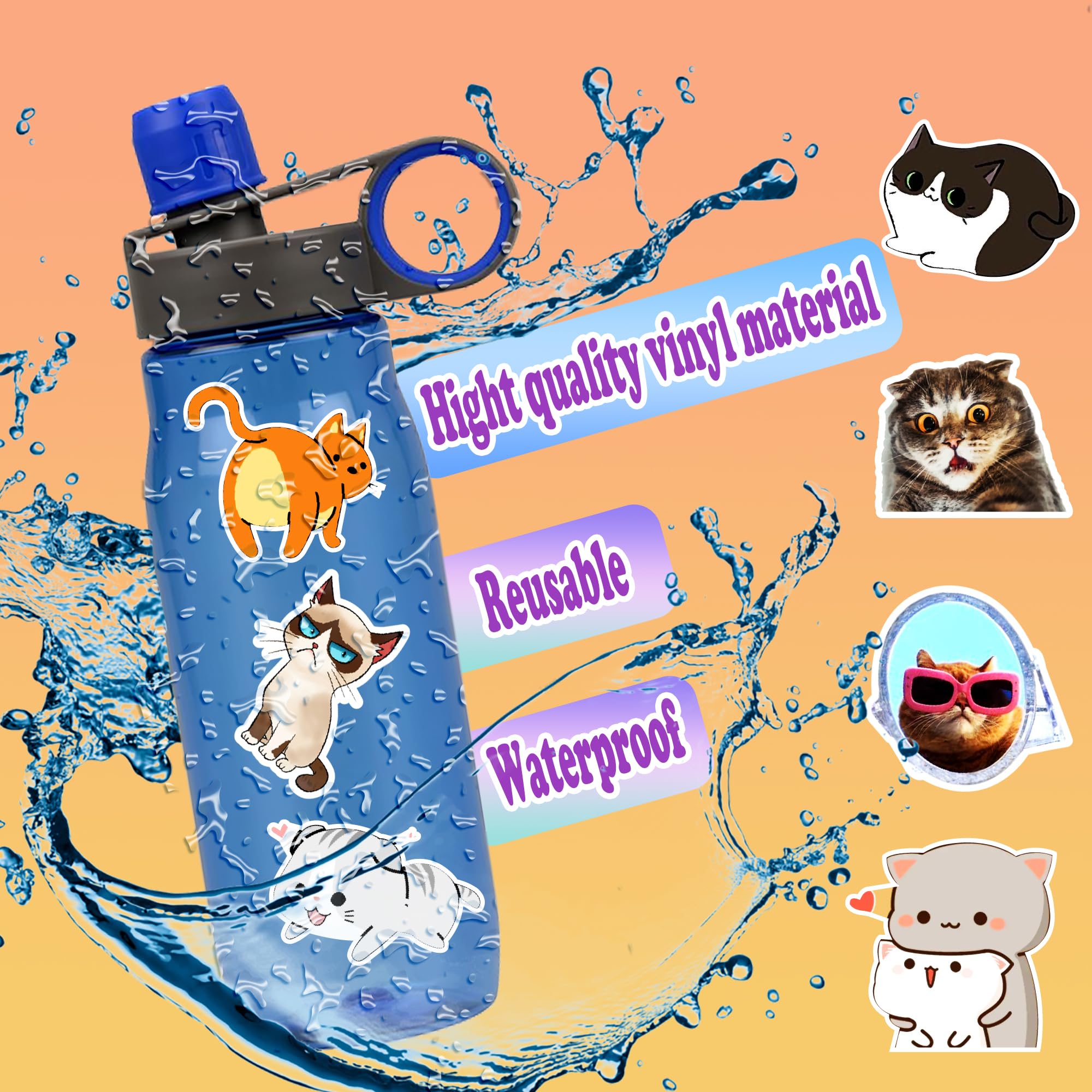 100 Pcs Funny Cat Meme Vinyl Stickers - Waterproof Cute Cat Decals for Laptops, Water Bottles & DIY Crafts - Perfect for Teens & Adults