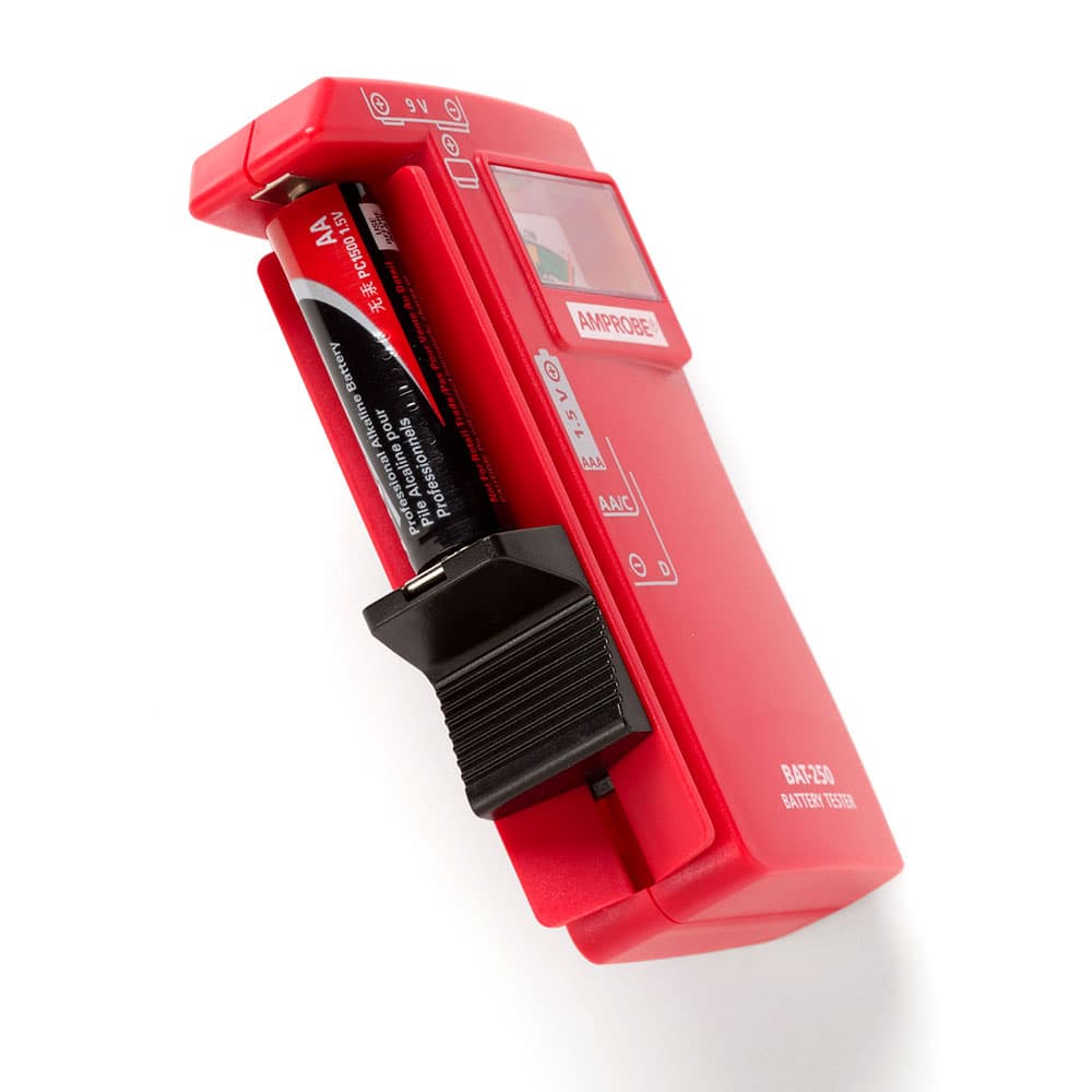 Amprobe BAT-250 Handheld Battery Capacity Tester with V-Shaped Side Cradle - Digital Battery Analyzer for AA AAA C D 9V Cells - Perfect for Home, Workshop & Industrial Battery Testing