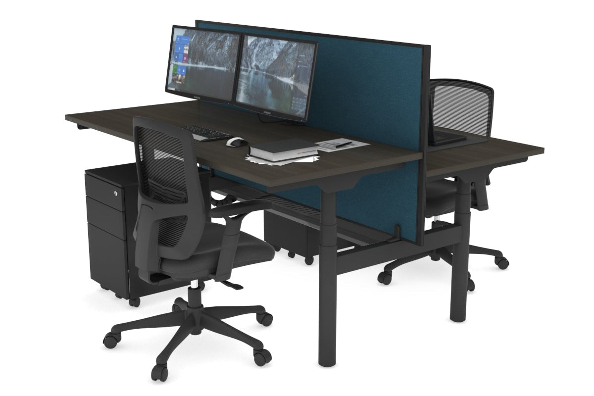 Flexi Premium Height Adjustable 2-Person H Bench Workstation - Black Frame [1200L x 700W] - Ergonomic Office & Home Workspace Solution for Collaborative Teams