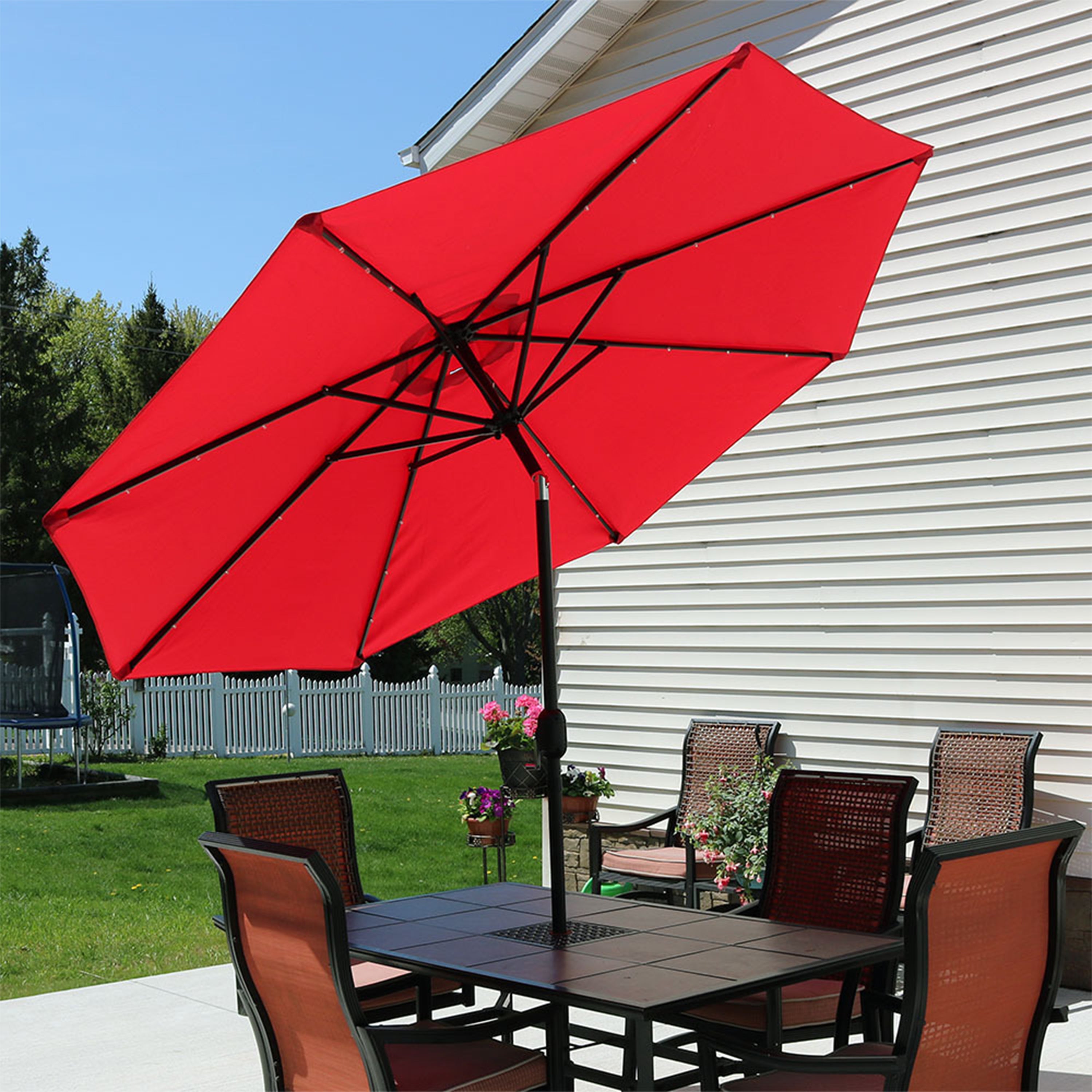 Sunnydaze 9-Foot Solar LED Outdoor Patio Umbrella with Tilt & Crank - Perfect for Poolside, Backyard, and Garden Relaxation